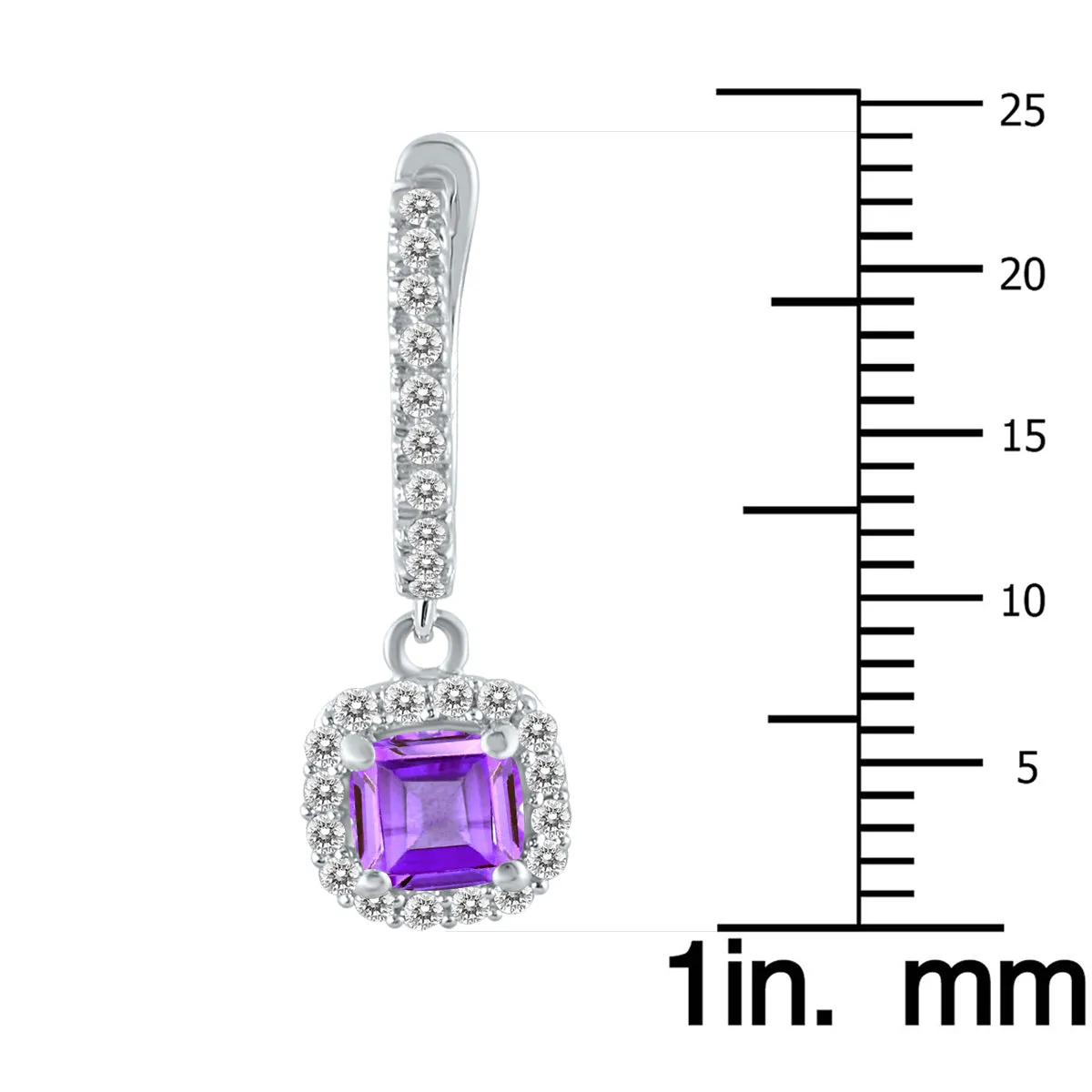 1 Carat Amethyst And Diamond Halo Dangle Earrings In 10K White Gold