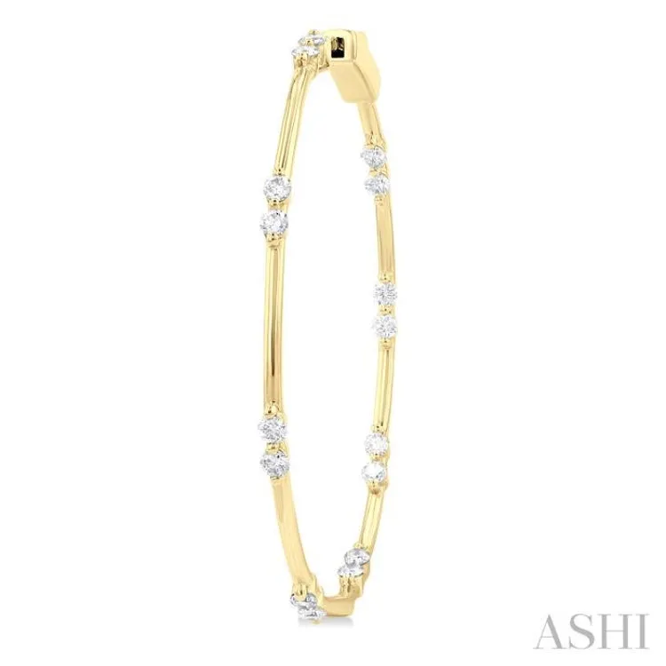 1 ctw Front and Inner Back Round Cut Diamond Hoop Earrings in 14K Yellow Gold
