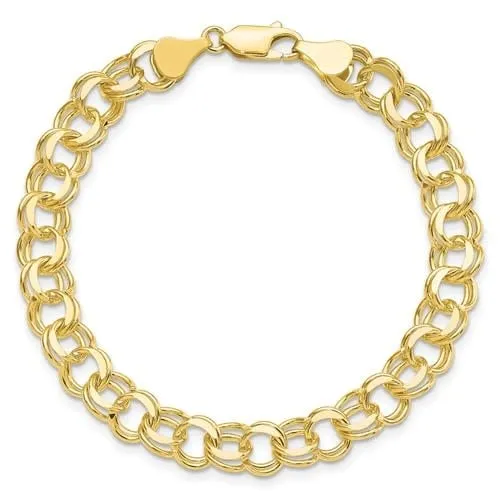 10k Solid Double Link Charm Bracelet 7" (Large)