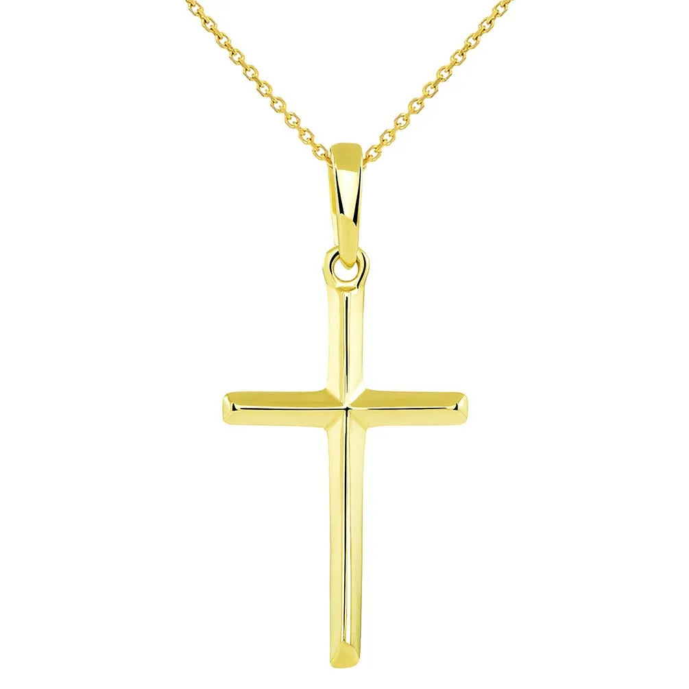 14K Solid Yellow Gold Traditional Simple Religious Cross Pendant Necklace
