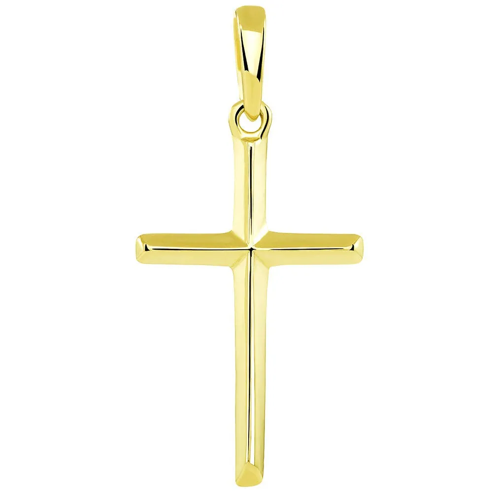 14K Solid Yellow Gold Traditional Simple Religious Cross Pendant Necklace