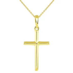 14K Solid Yellow Gold Traditional Simple Religious Cross Pendant Necklace