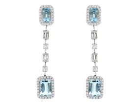 14K White Gold Aquamarine and Diamond Dangle Earrings