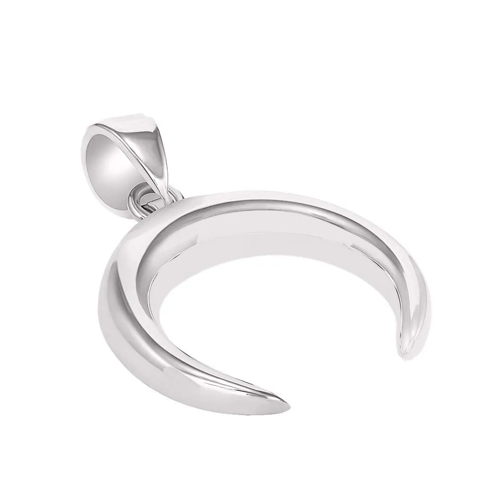 14k White Gold Horn High Polished Crescent Moon Pendant Necklace