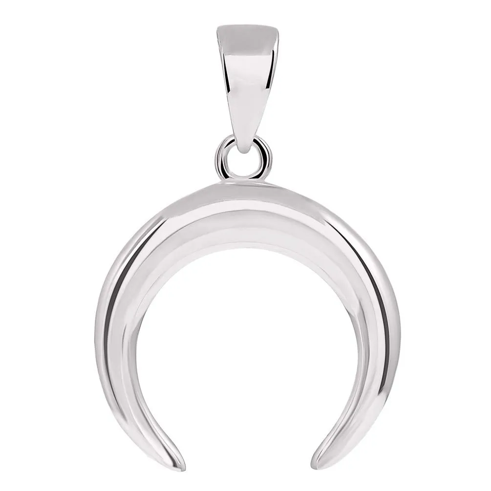14k White Gold Horn High Polished Crescent Moon Pendant Necklace