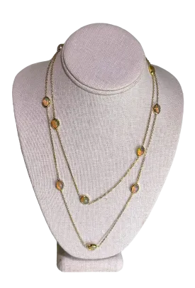 14k Yellow Gold and Ethiopian Opal Station Necklace, 42"