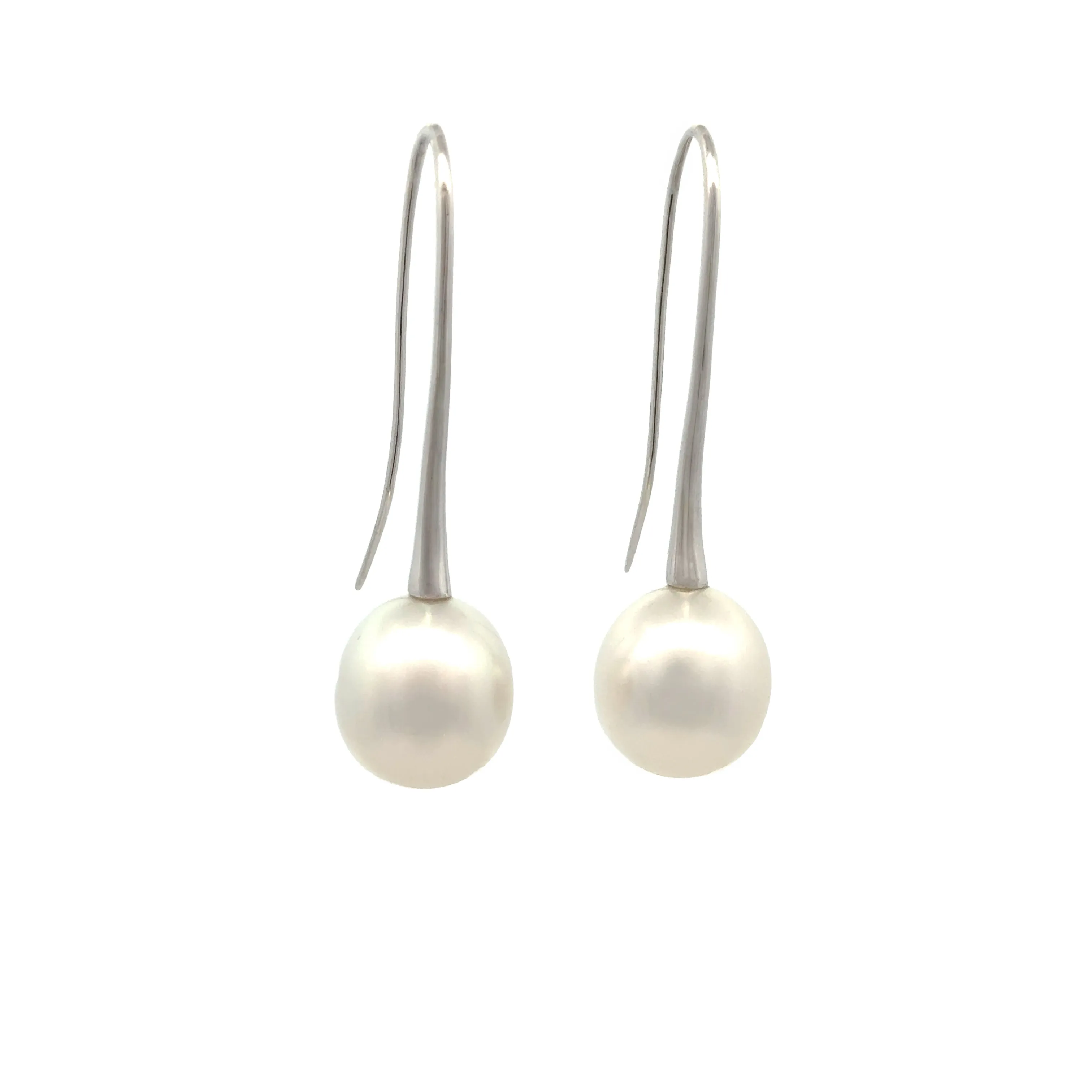 18K White Gold Australian South Sea Cultured 11-12 mm Pearl Hook Earrings