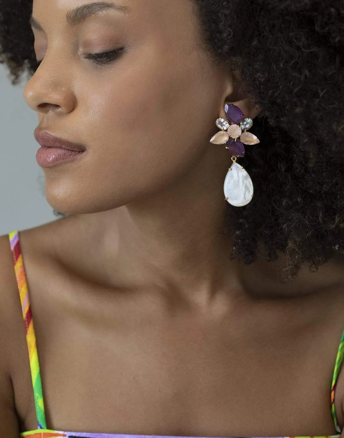 2-in-1 Rose Quartz, Amethyst & Aquamarine Earrings
