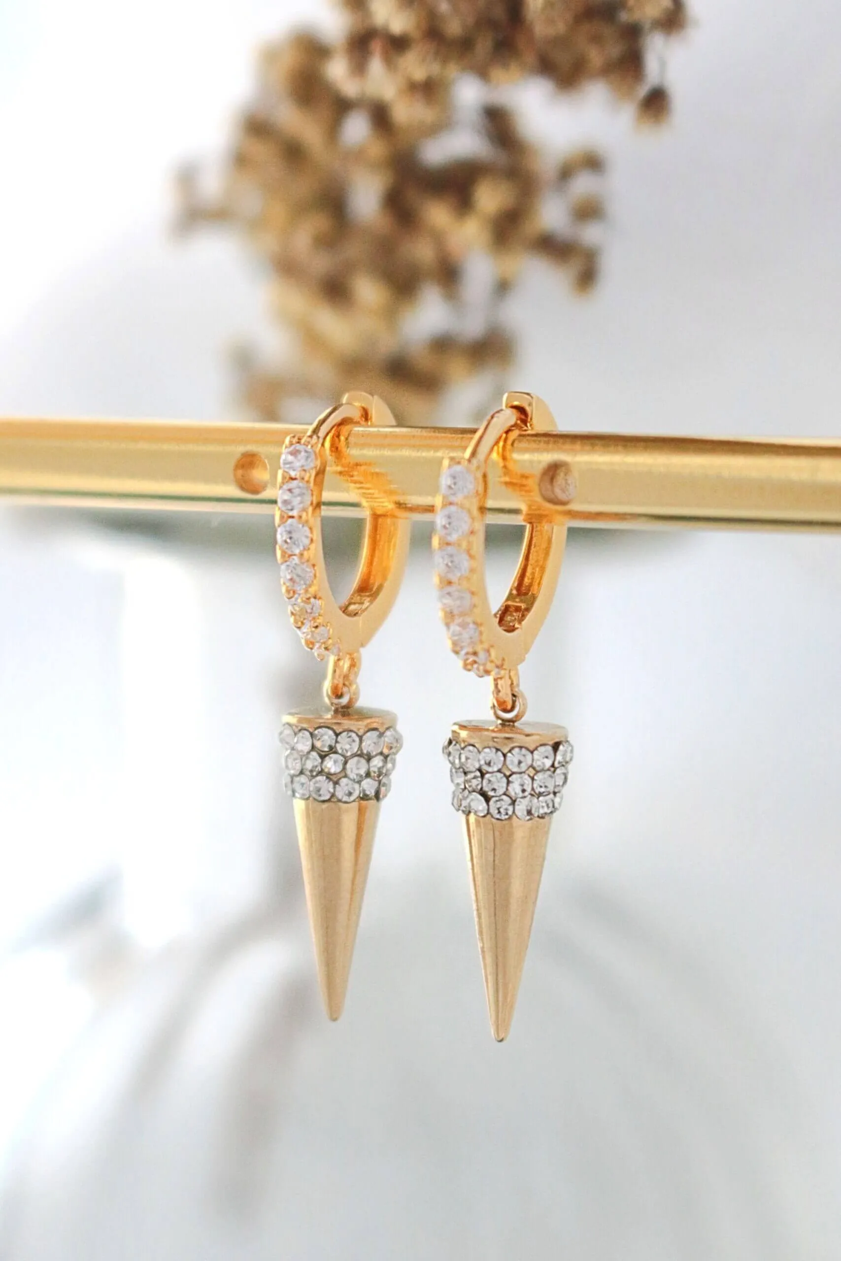 24 Karats Cubic Zirconia Spike Cone Hoop Earrings