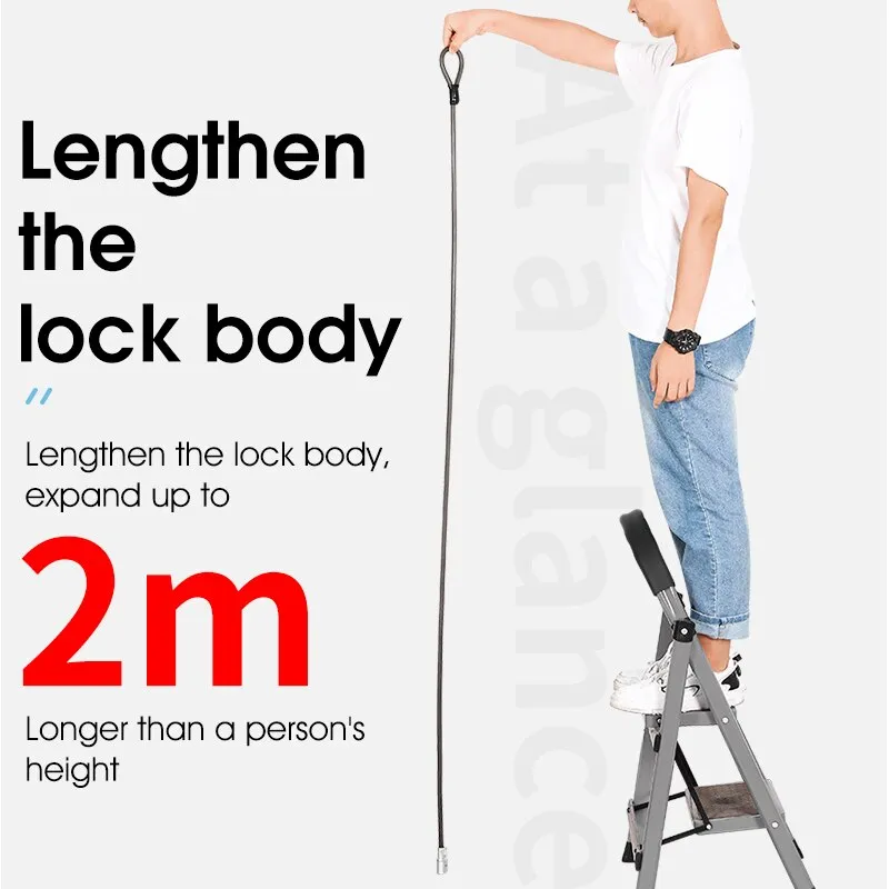 2M Lengthen Bike Lock Anti Theft Security MTB Road Bicycle Cable Lock Electric Bike Motorcycle Cycling Accessories