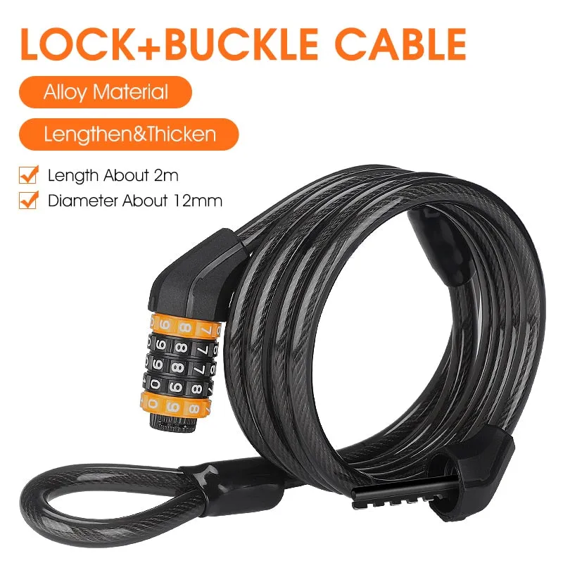 2M Lengthen Bike Password Lock Anti Theft MTB Road Bicycle Cable Lock Electric Bike Motorcycle Cycling Accessories