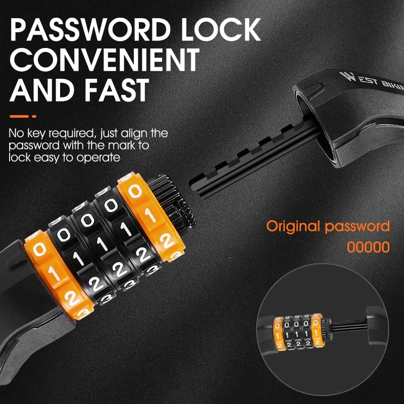 2M Lengthen Bike Password Lock Anti Theft MTB Road Bicycle Cable Lock Electric Bike Motorcycle Cycling Accessories
