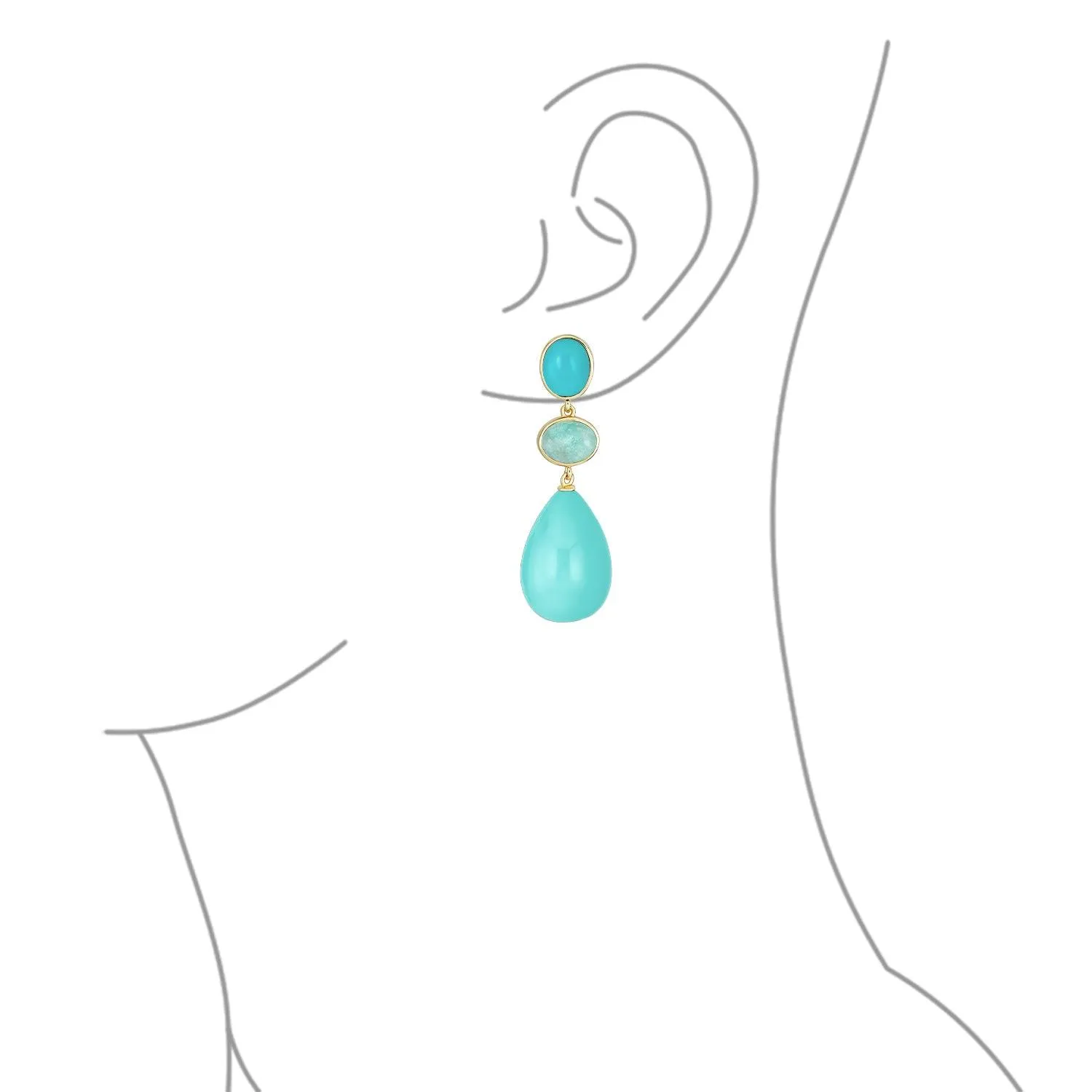 3 Tier Gemstone Dangle Navy Blue Long Teardrop Earrings Silver Plated