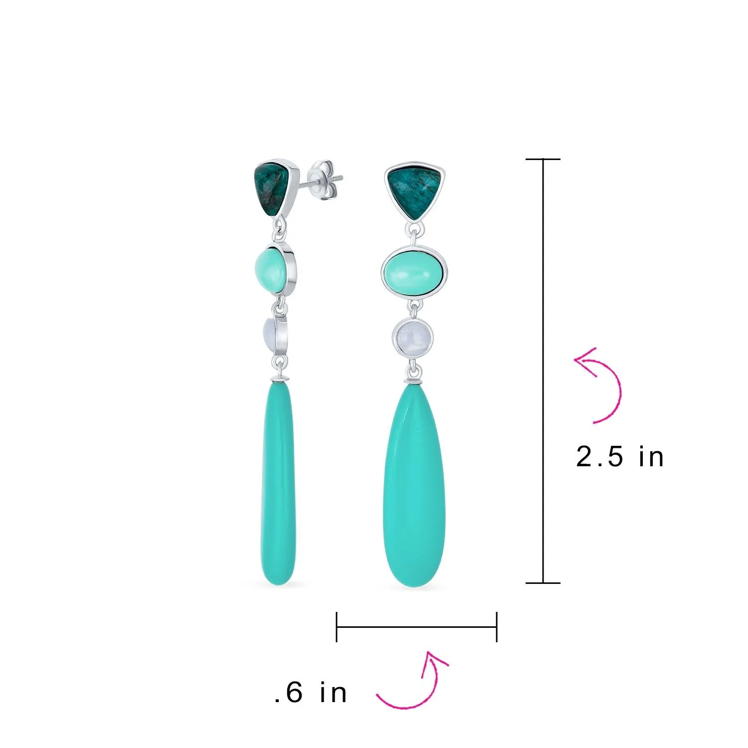 3 Tier Gemstone Dangle Navy Blue Long Teardrop Earrings Silver Plated