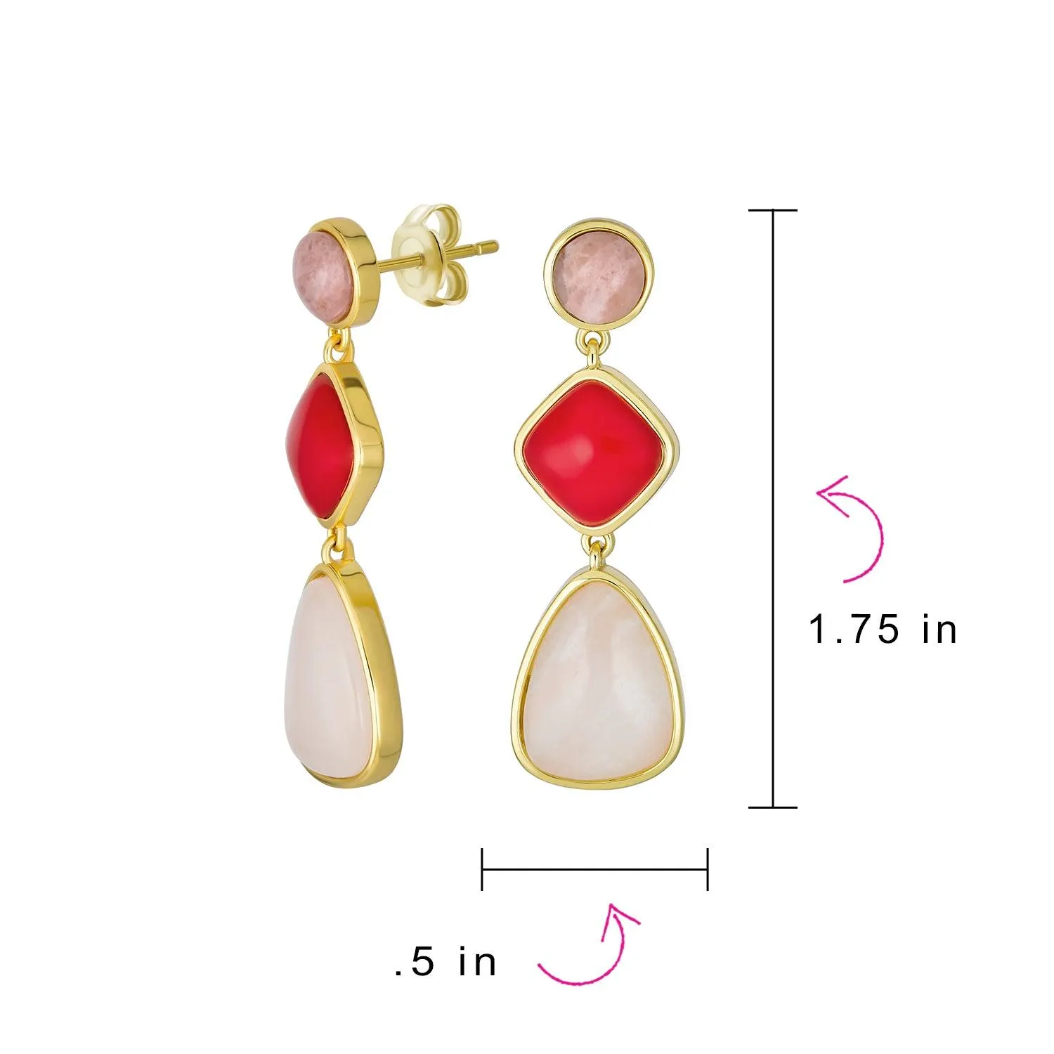 3 Tier Gemstone Dangle Navy Blue Long Teardrop Earrings Silver Plated