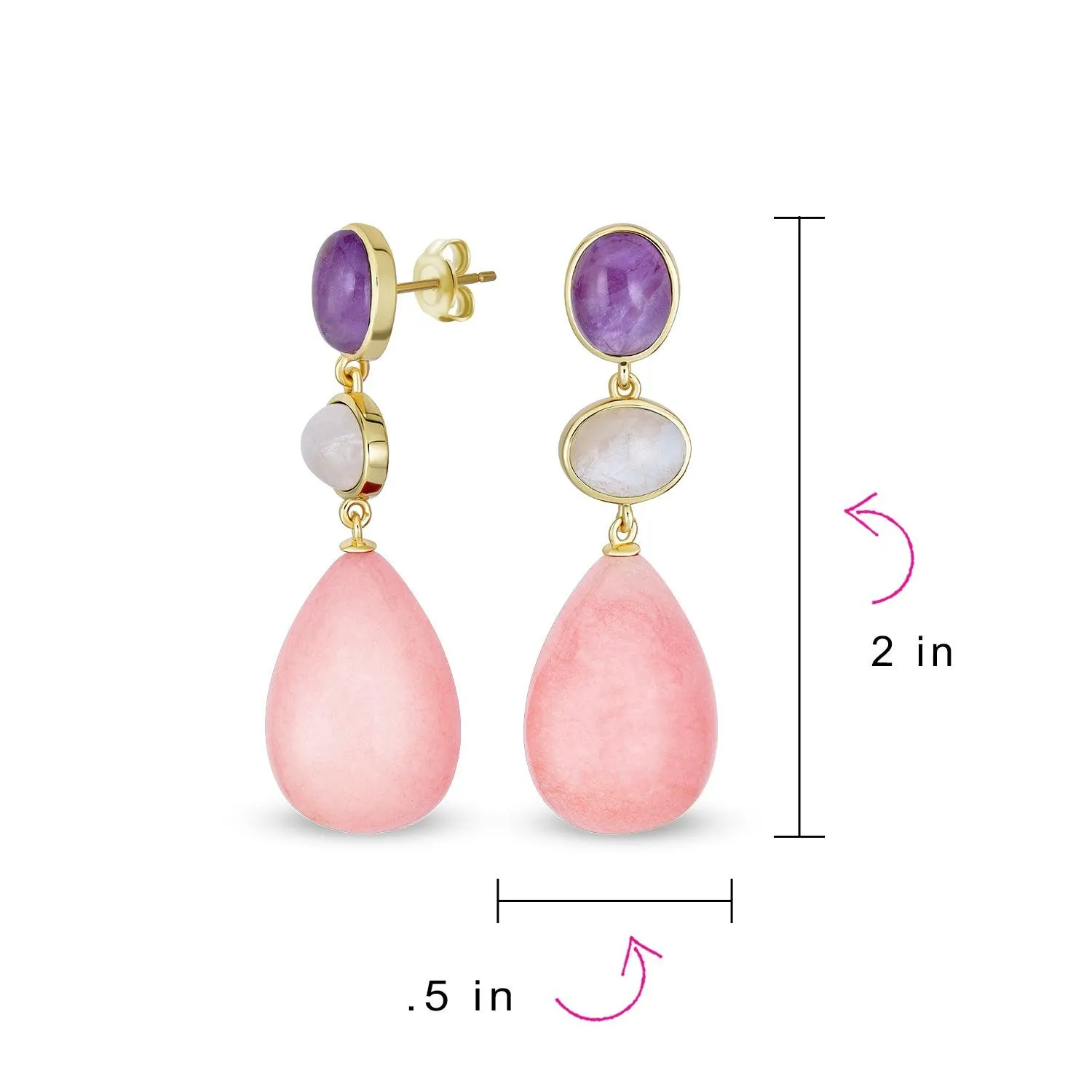 3 Tier Gemstone Dangle Navy Blue Long Teardrop Earrings Silver Plated