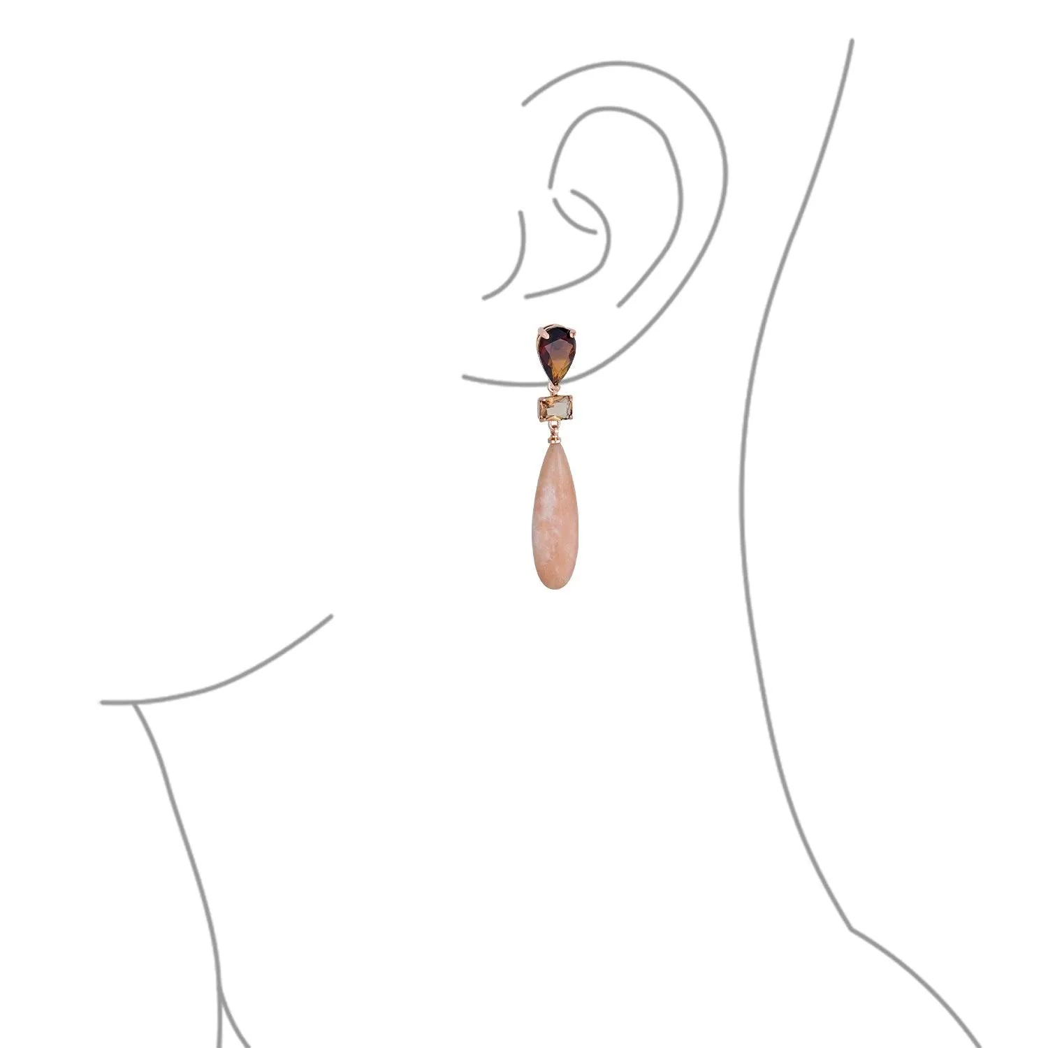 3 Tier Gemstone Dangle Navy Blue Long Teardrop Earrings Silver Plated