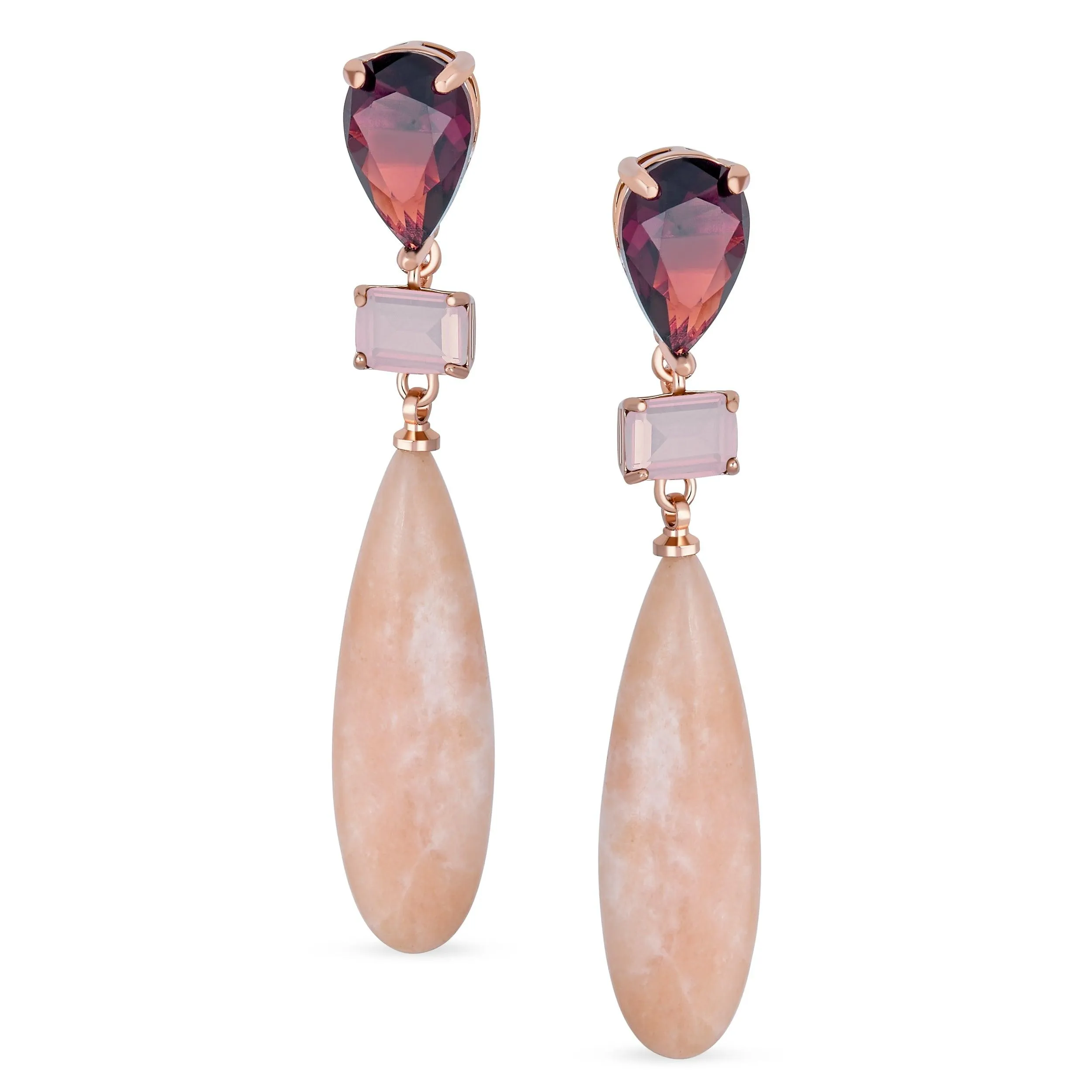 3 Tier Gemstone Dangle Navy Blue Long Teardrop Earrings Silver Plated