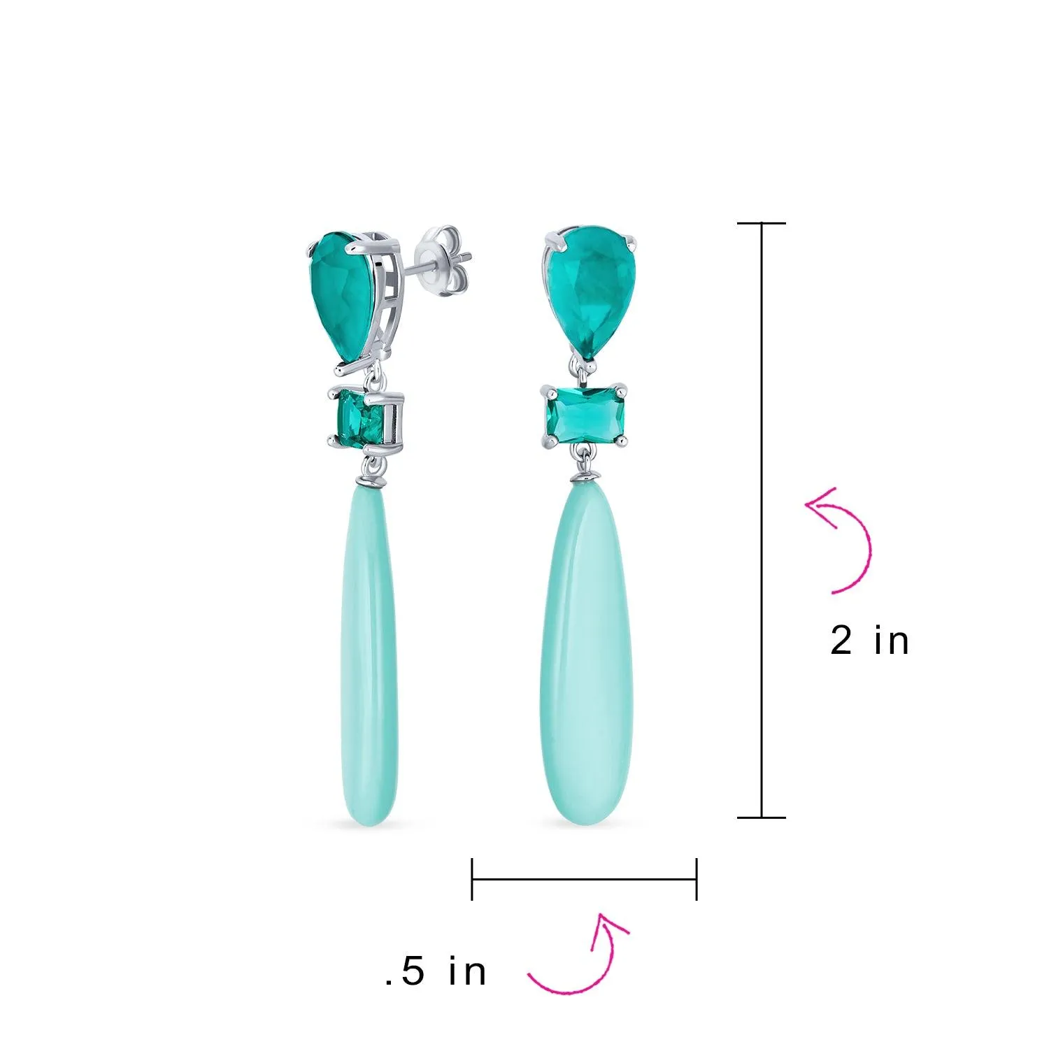 3 Tier Gemstone Dangle Navy Blue Long Teardrop Earrings Silver Plated