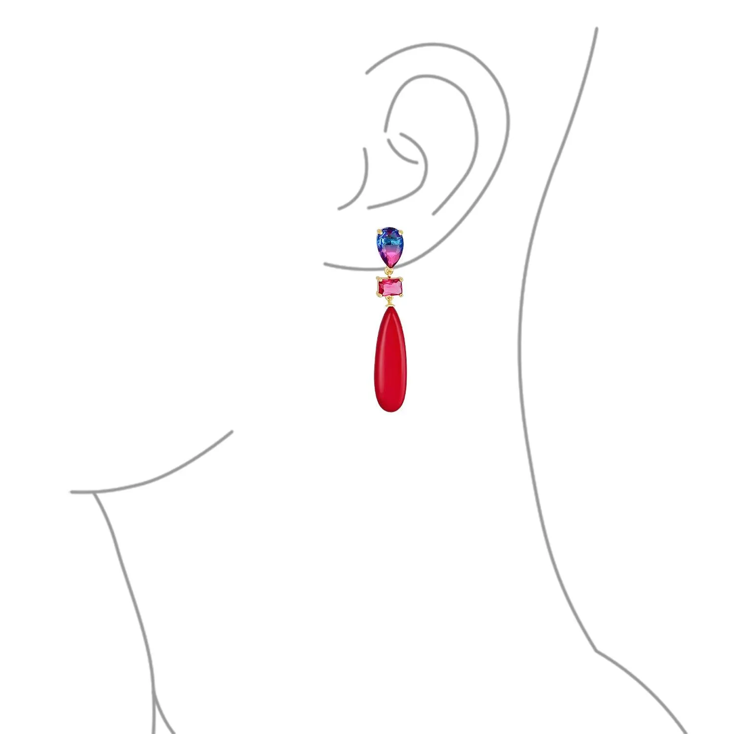3 Tier Gemstone Dangle Navy Blue Long Teardrop Earrings Silver Plated