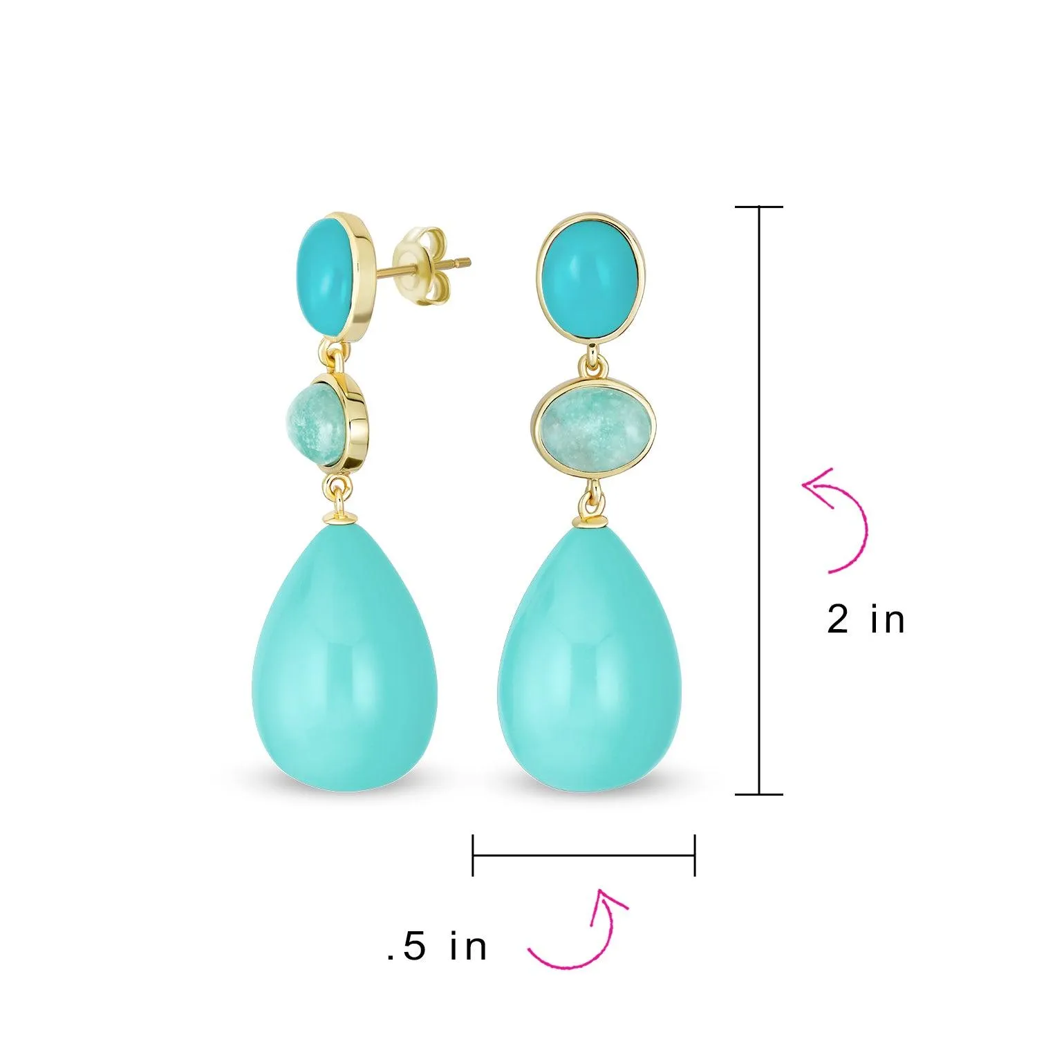 3 Tier Gemstone Dangle Navy Blue Long Teardrop Earrings Silver Plated