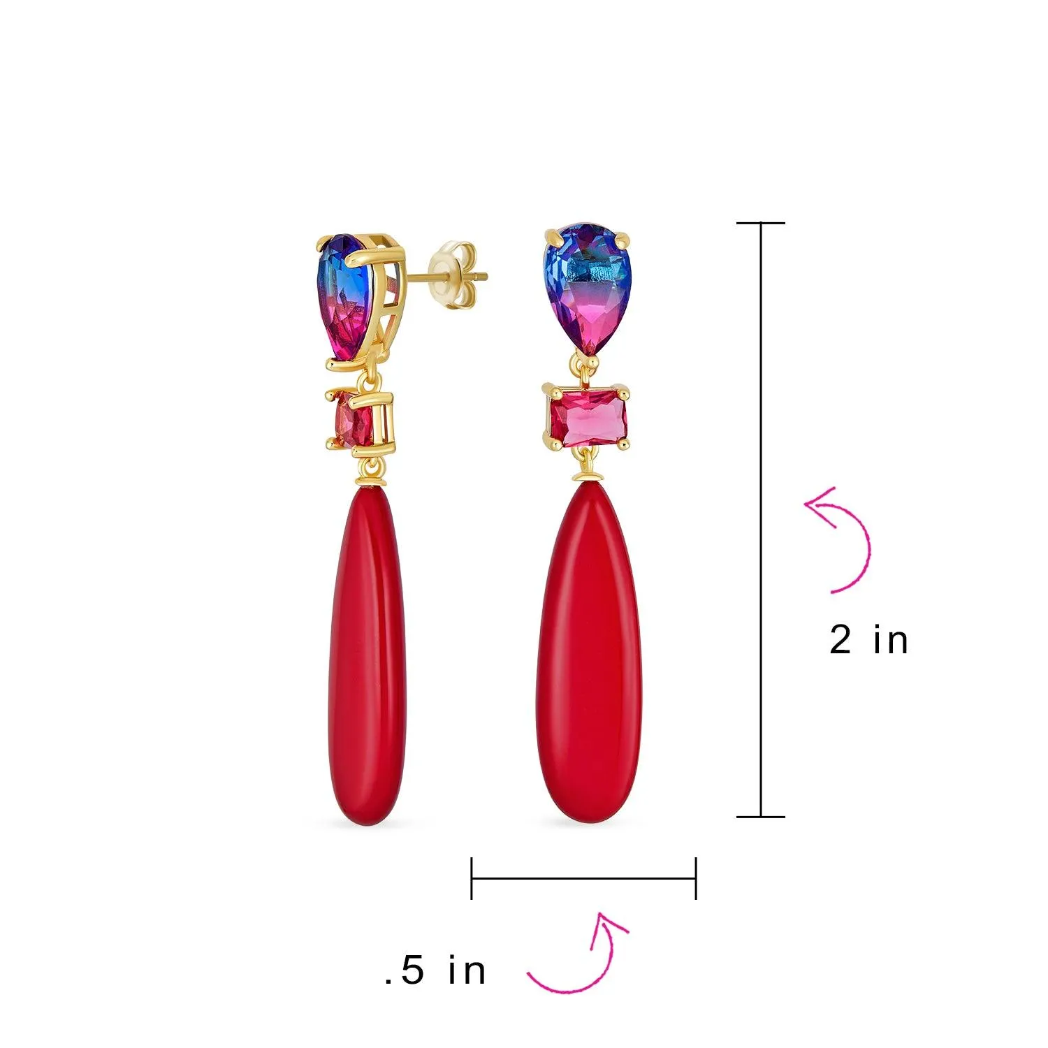 3 Tier Gemstone Dangle Navy Blue Long Teardrop Earrings Silver Plated