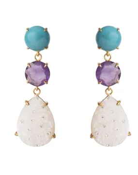 4-in-1 Amethyst, Turquoise & Carved Mother of Pearl Earrings