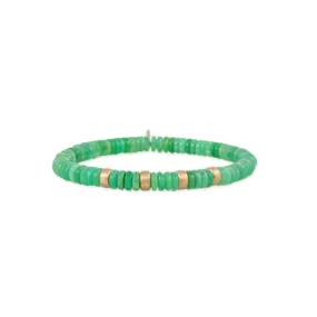 4 SPACED OUT GOLD BEADS   CHRYSOPRASE BEADED STRETCH BRACELET
