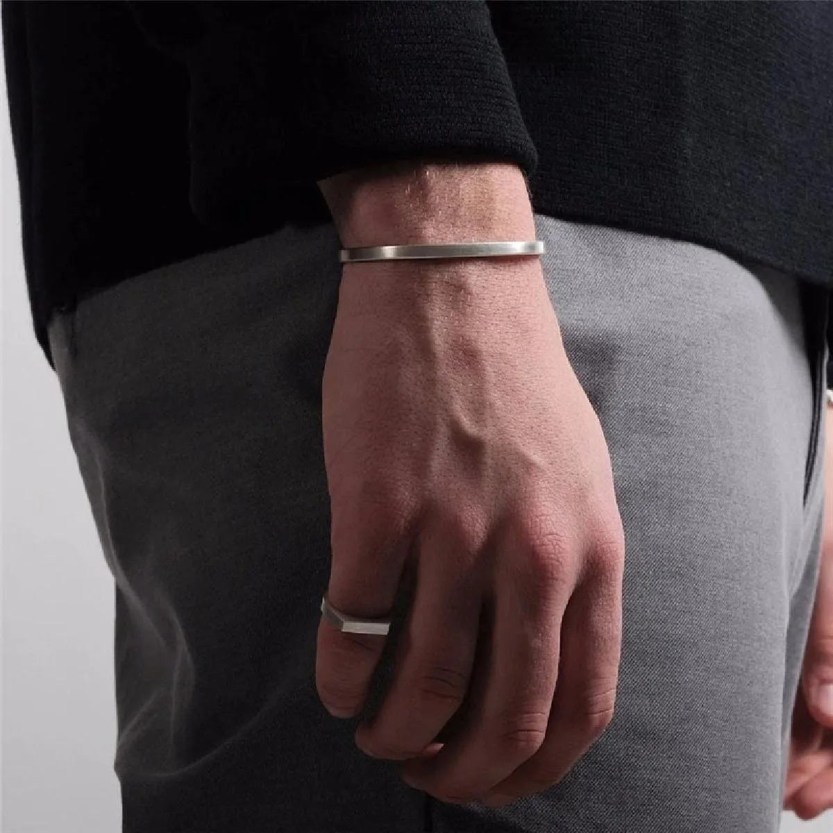 5mm Matte Finish 316 Surgical Stainless Steel Silver Free Size Cuff Kada Bangle Bracelet Unisex