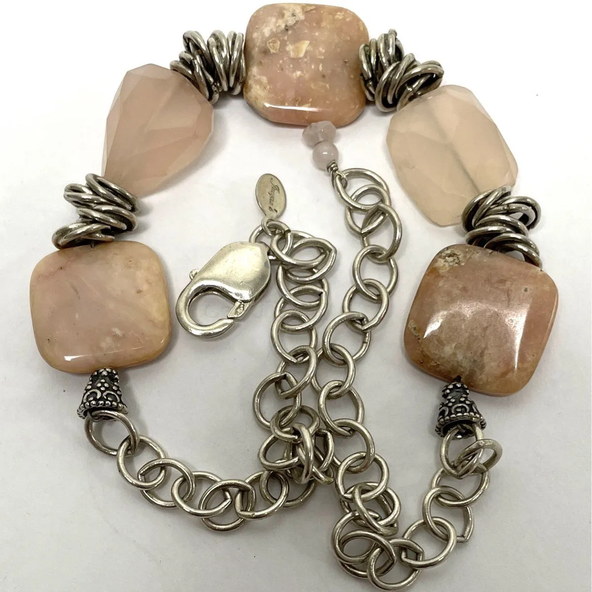 925 Sterling Silver "Jacque's" Peruvian Pink Opal & Rose Quartz 46.11 Grams 16"