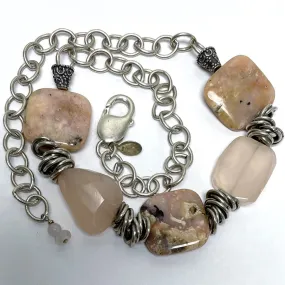 925 Sterling Silver "Jacque's" Peruvian Pink Opal & Rose Quartz 46.11 Grams 16"