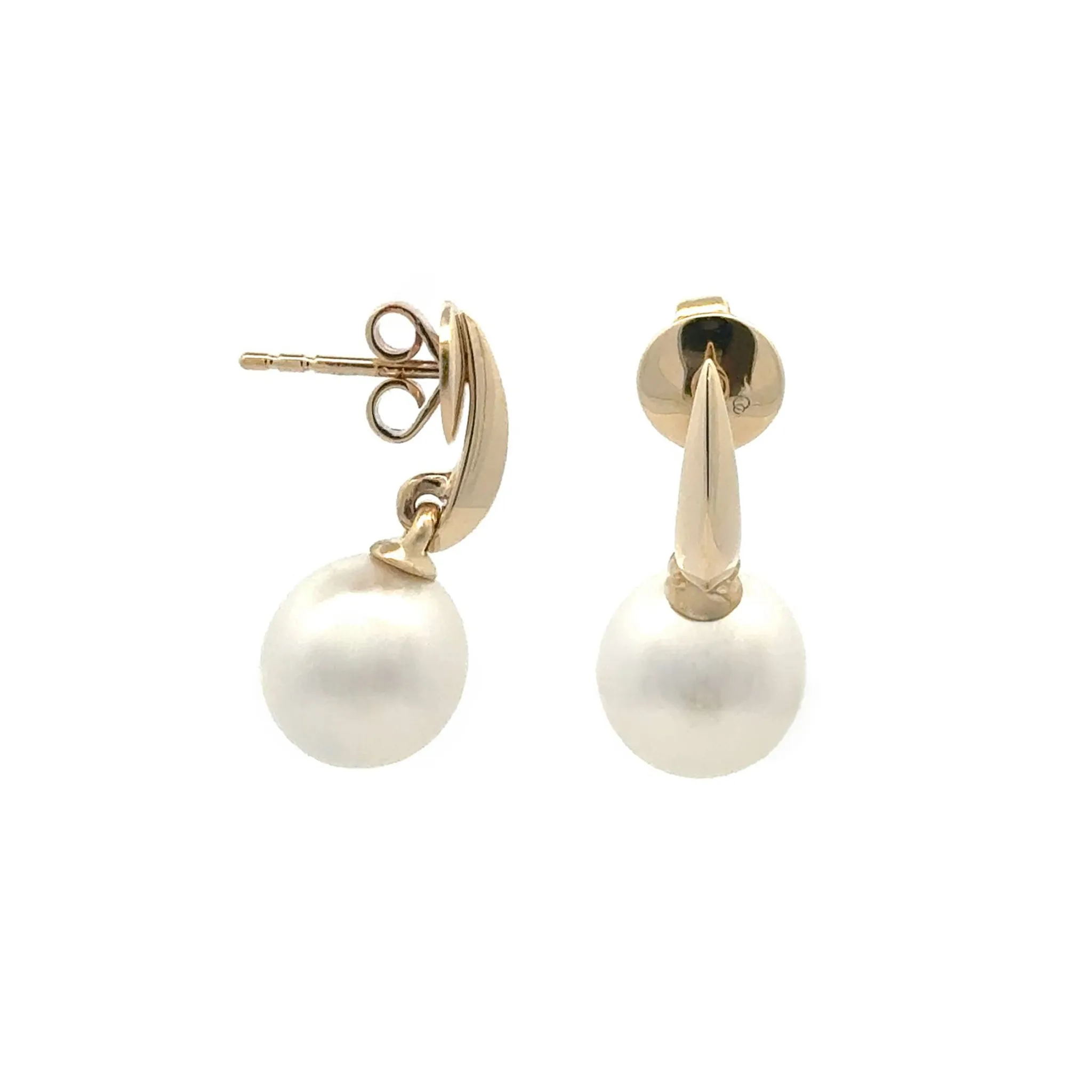 9K Yellow Gold Australian South Sea 8-9mm Cultured Pearl Drop Earrings