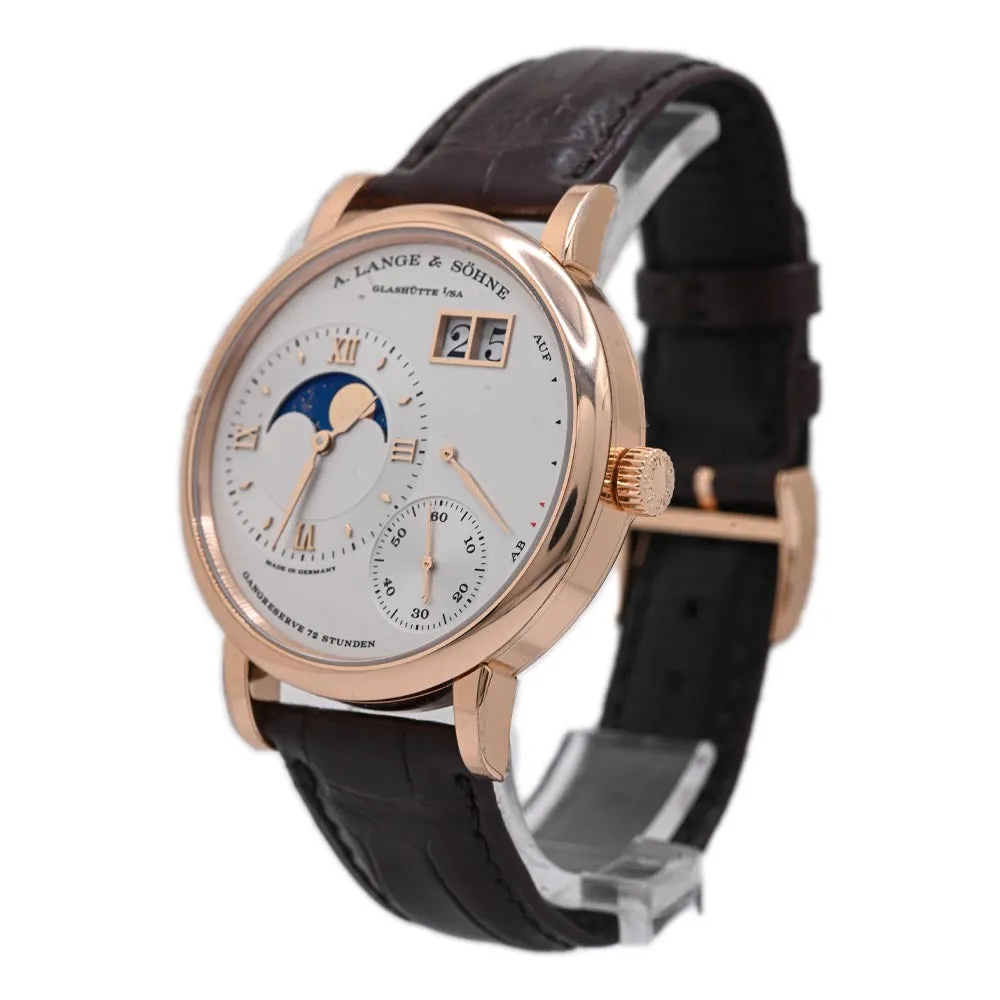 A Lang & Sohne Men's Grand Lange 1 Moon Phase Rose Gold 41mm Silver Moonphase Dial Watch