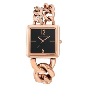 Anne Klein Rose Gold Chain Bracelet Black Dial Women's Watch - AK3804BKRG