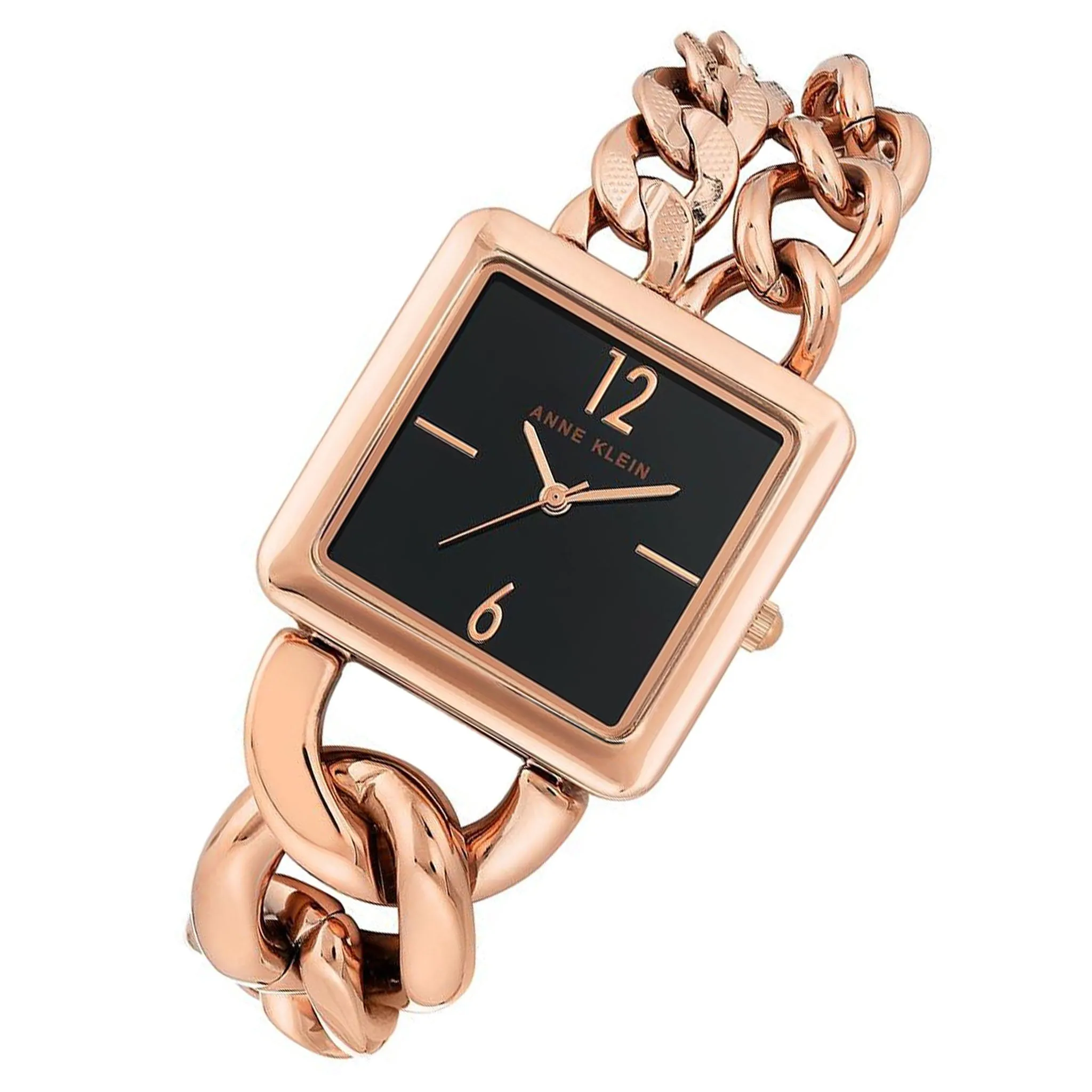 Anne Klein Rose Gold Chain Bracelet Black Dial Women's Watch - AK3804BKRG