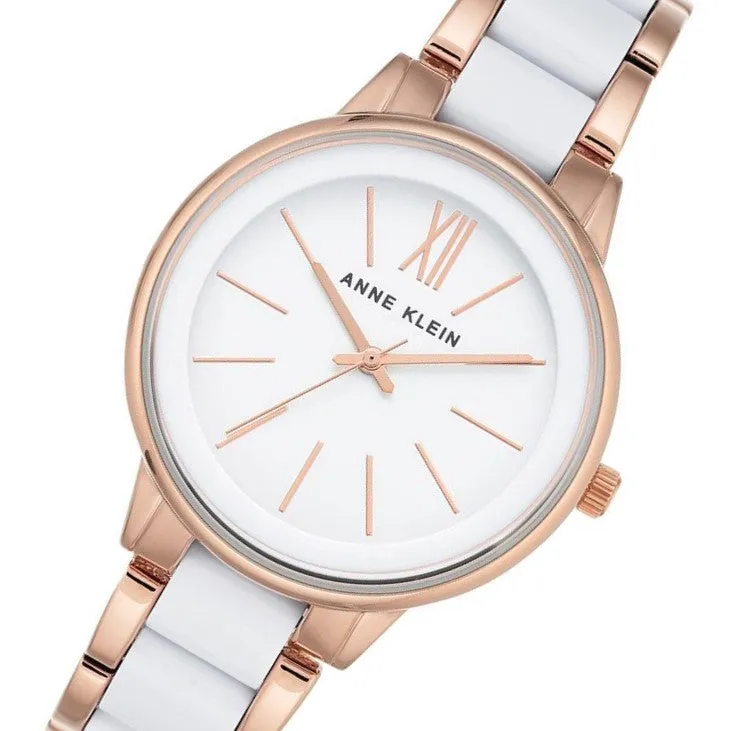 Anne Klein White and Rose Gold Stainless Steel White Dial Women's Watch - AK1412WTRG