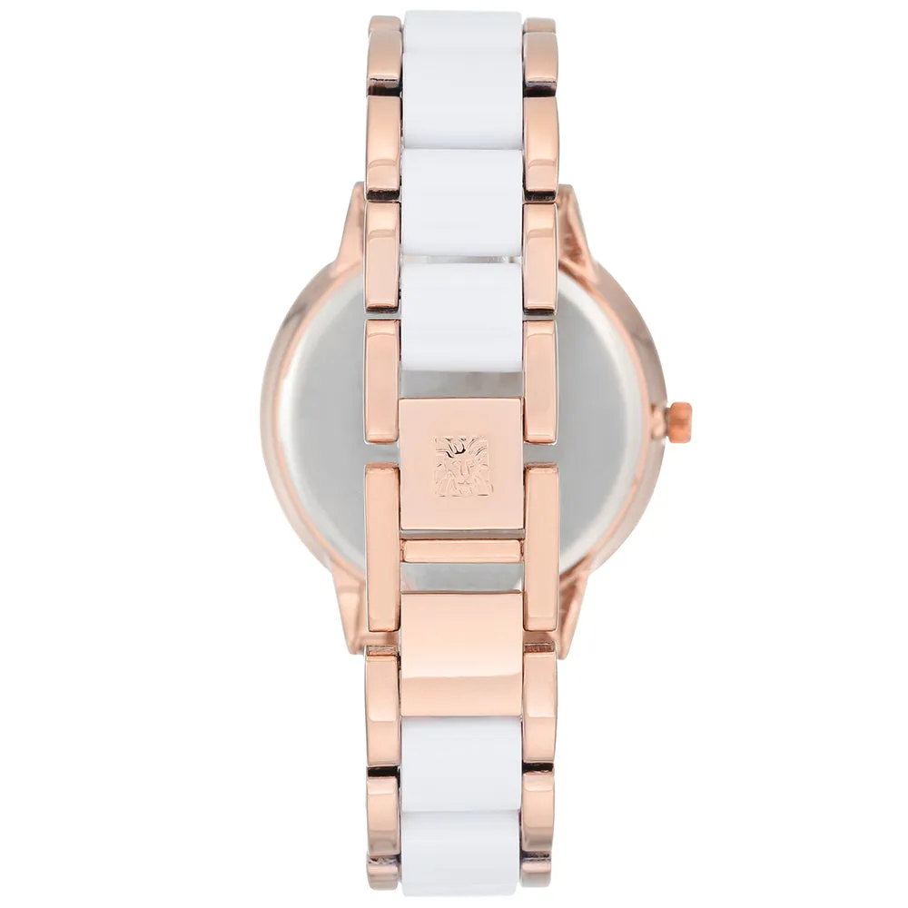 Anne Klein White and Rose Gold Stainless Steel White Dial Women's Watch - AK1412WTRG