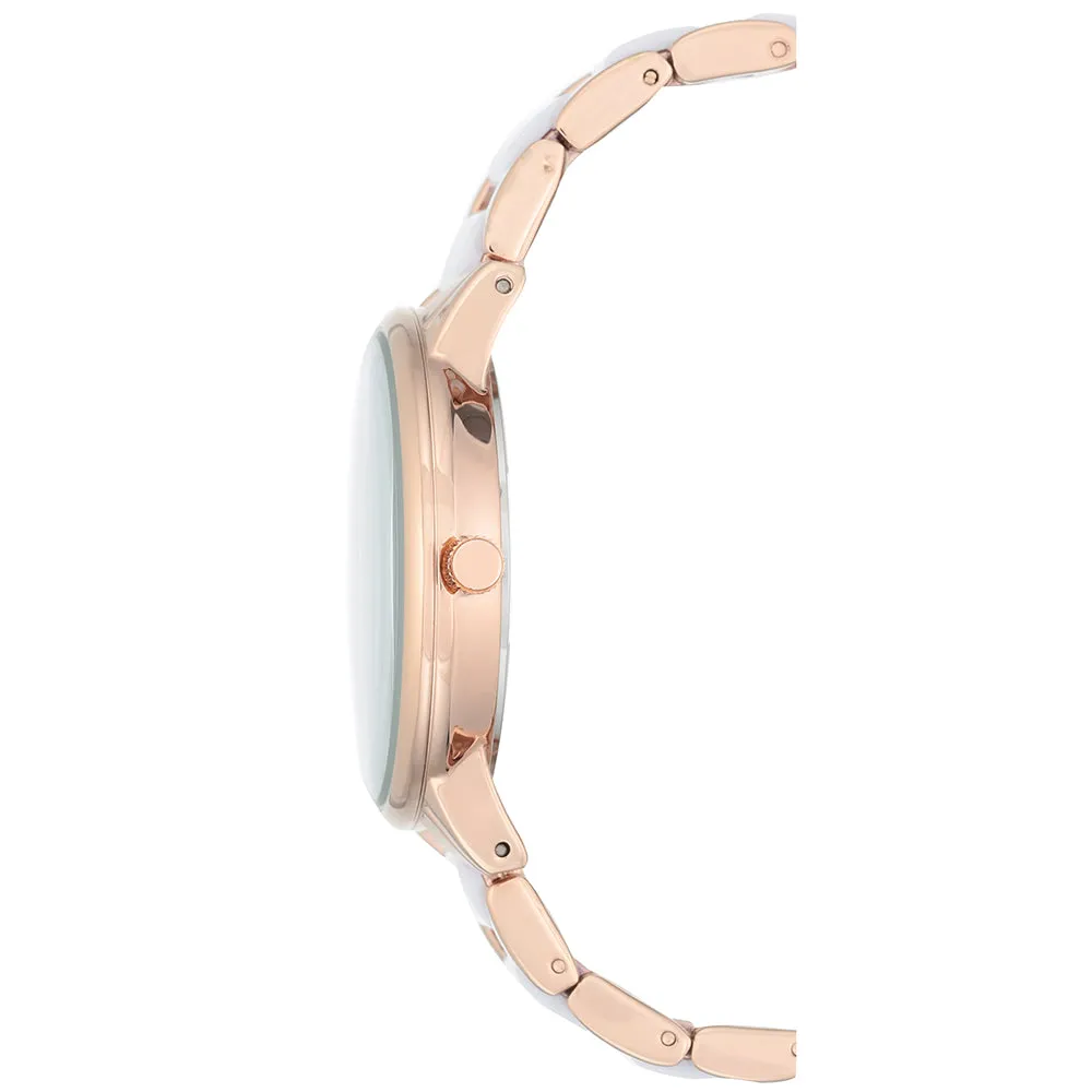 Anne Klein White and Rose Gold Stainless Steel White Dial Women's Watch - AK1412WTRG