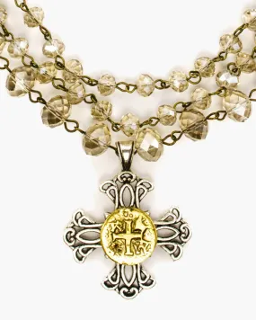 Apricot Triple Strand Pendant Necklace