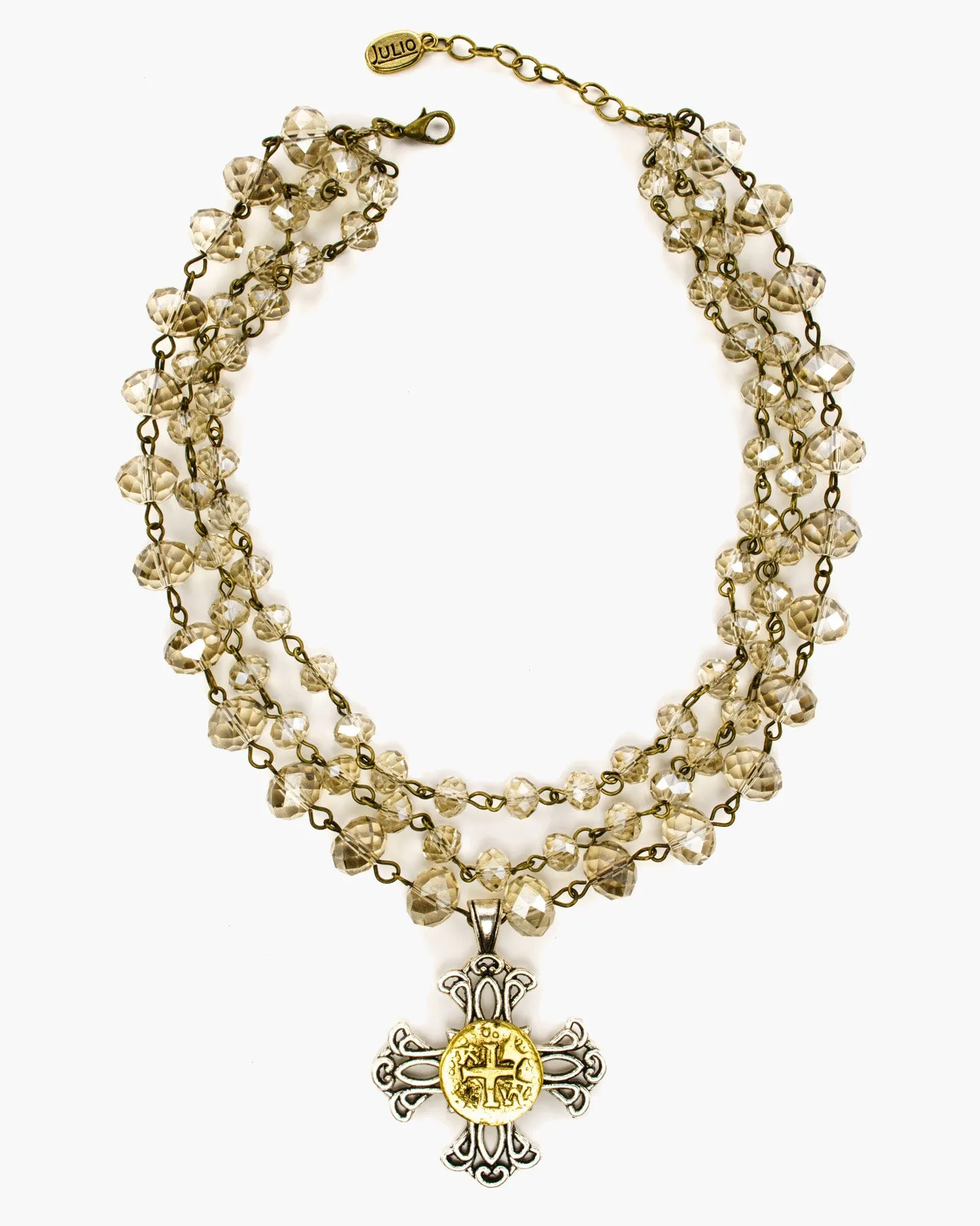 Apricot Triple Strand Pendant Necklace
