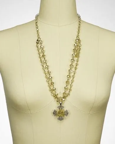 Apricot Triple Strand Pendant Necklace