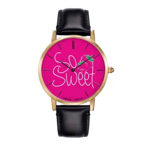 ARIES GOLD CUSTOMISED GOLD STAINLESS STEEL WATCH - SO SWEET PINK LEATHER STRAP WOMEN'S WATCH