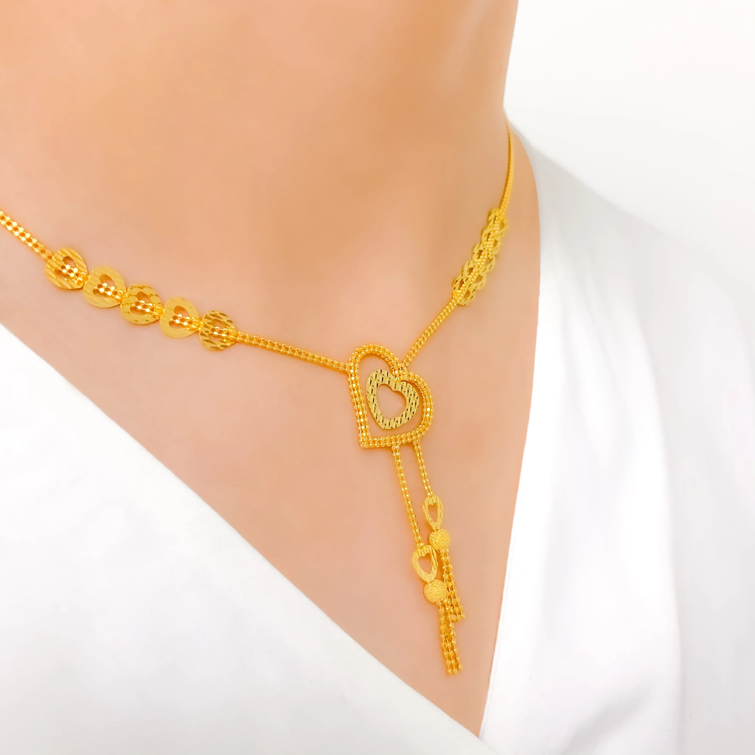 Asymmetrical Heart Drop Necklace Set