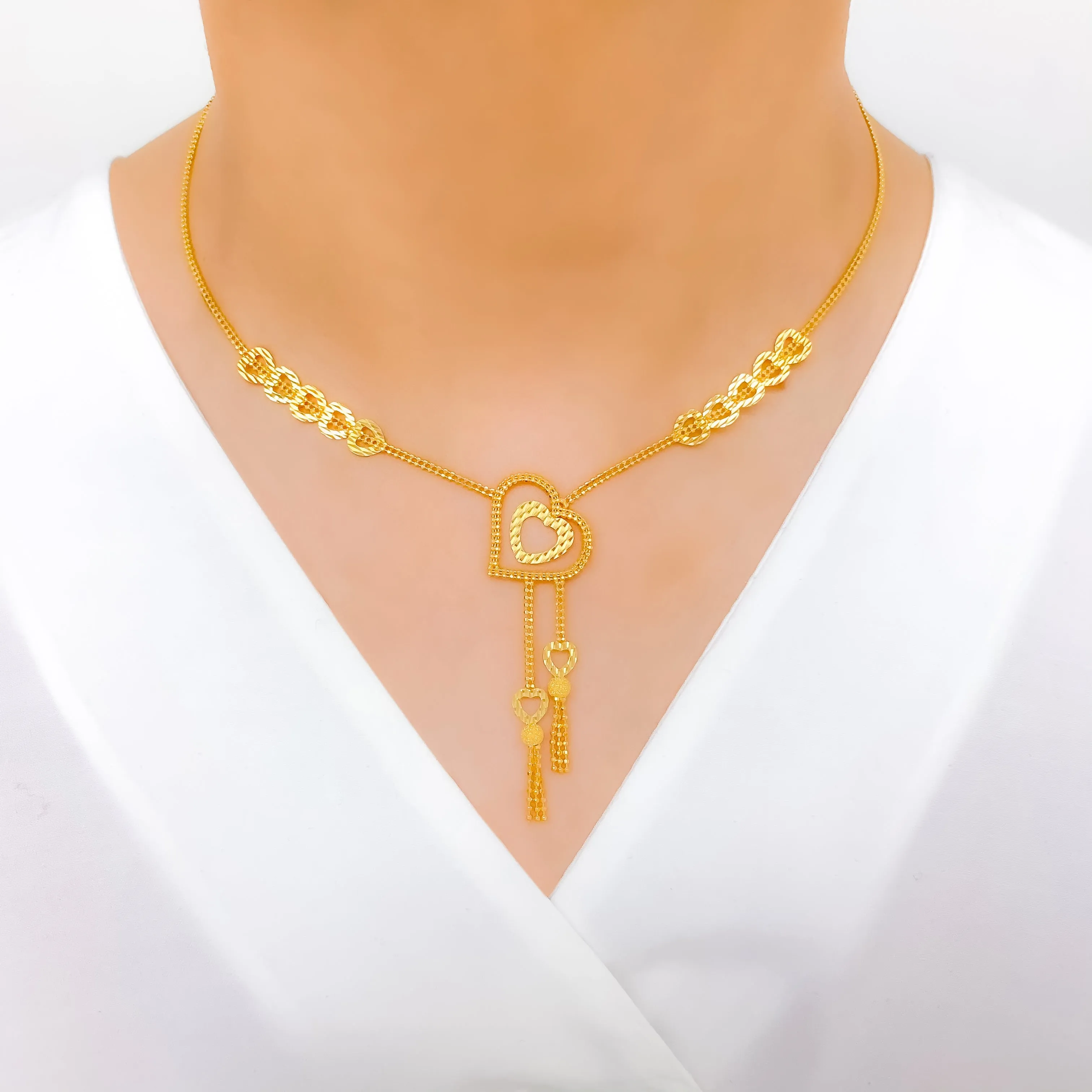 Asymmetrical Heart Drop Necklace Set