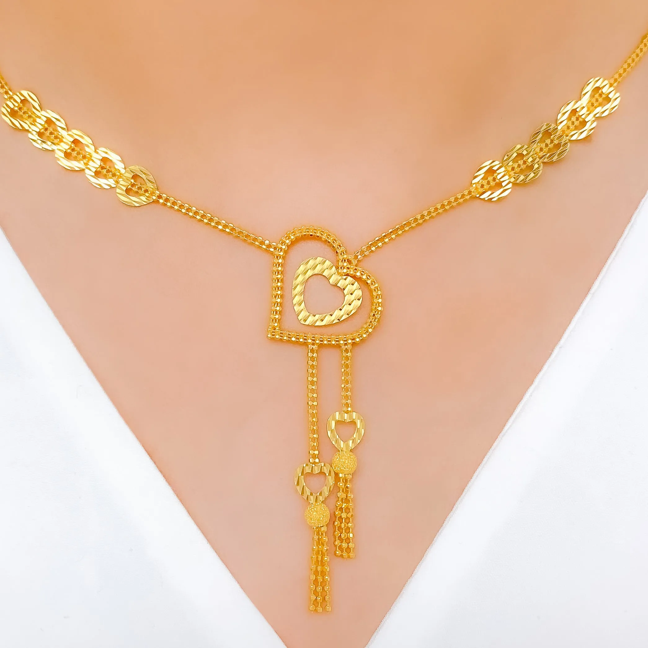 Asymmetrical Heart Drop Necklace Set