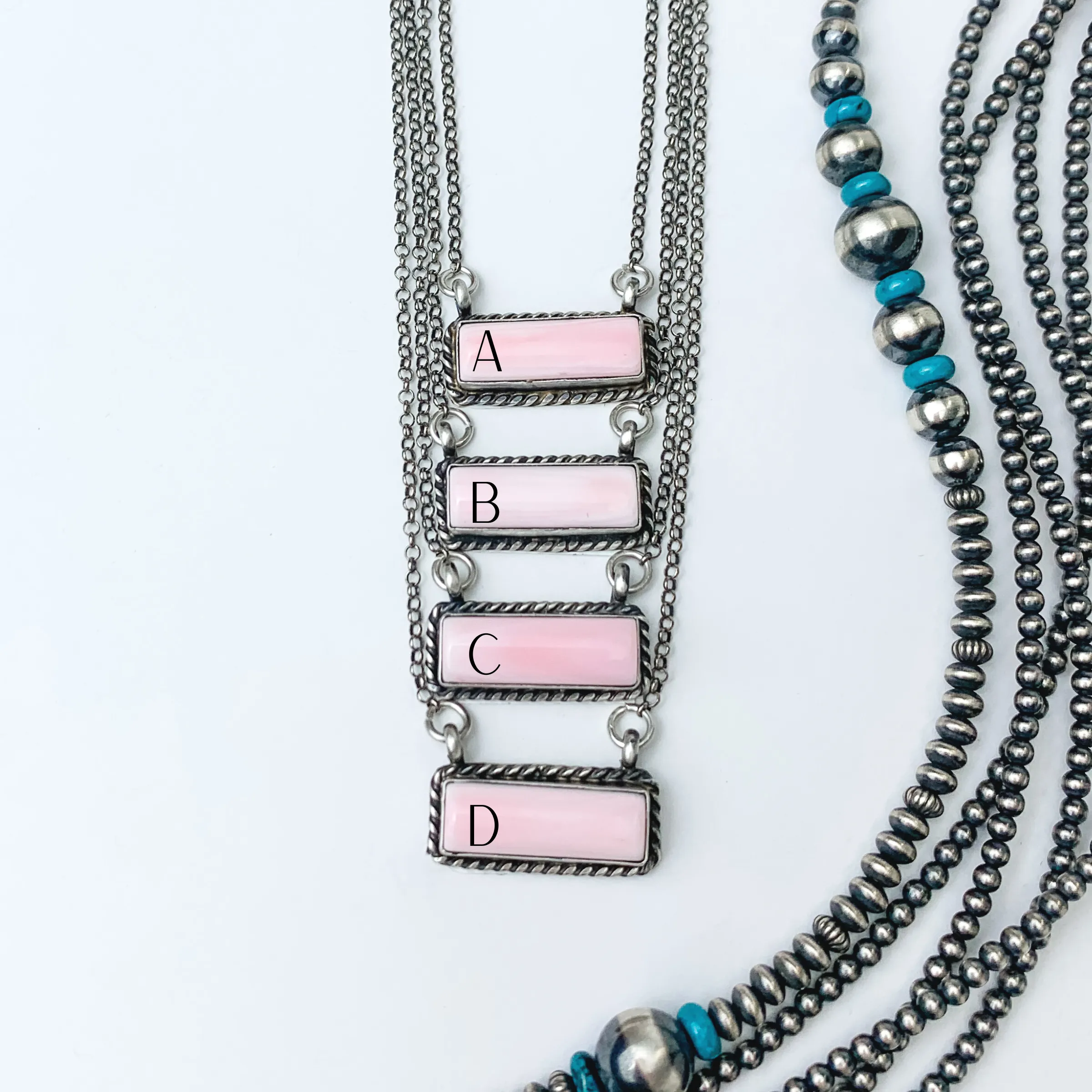 Augustine Largo | Navajo Handmade Sterling Silver Chain Necklace with Small Pink Conch Bar