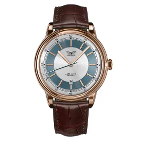 Aviator Brown Leather Silver Dial Swiss Made Men's Automatic Watch - V33222724