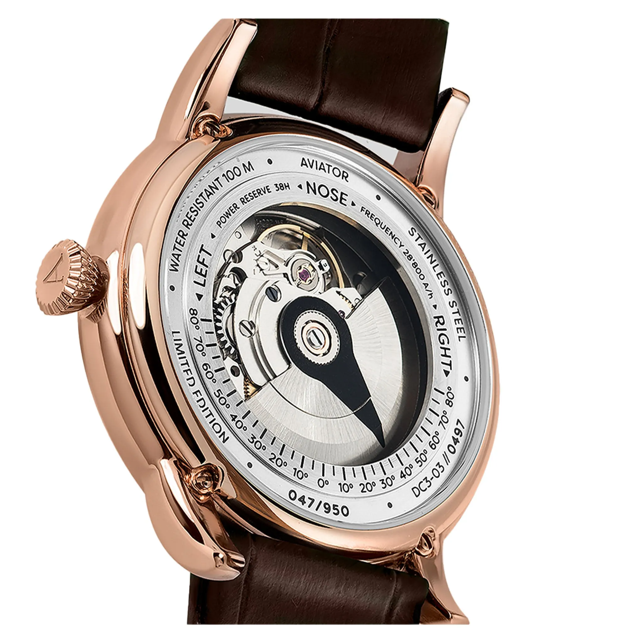 Aviator Brown Leather Silver Dial Swiss Made Men's Automatic Watch - V33222724