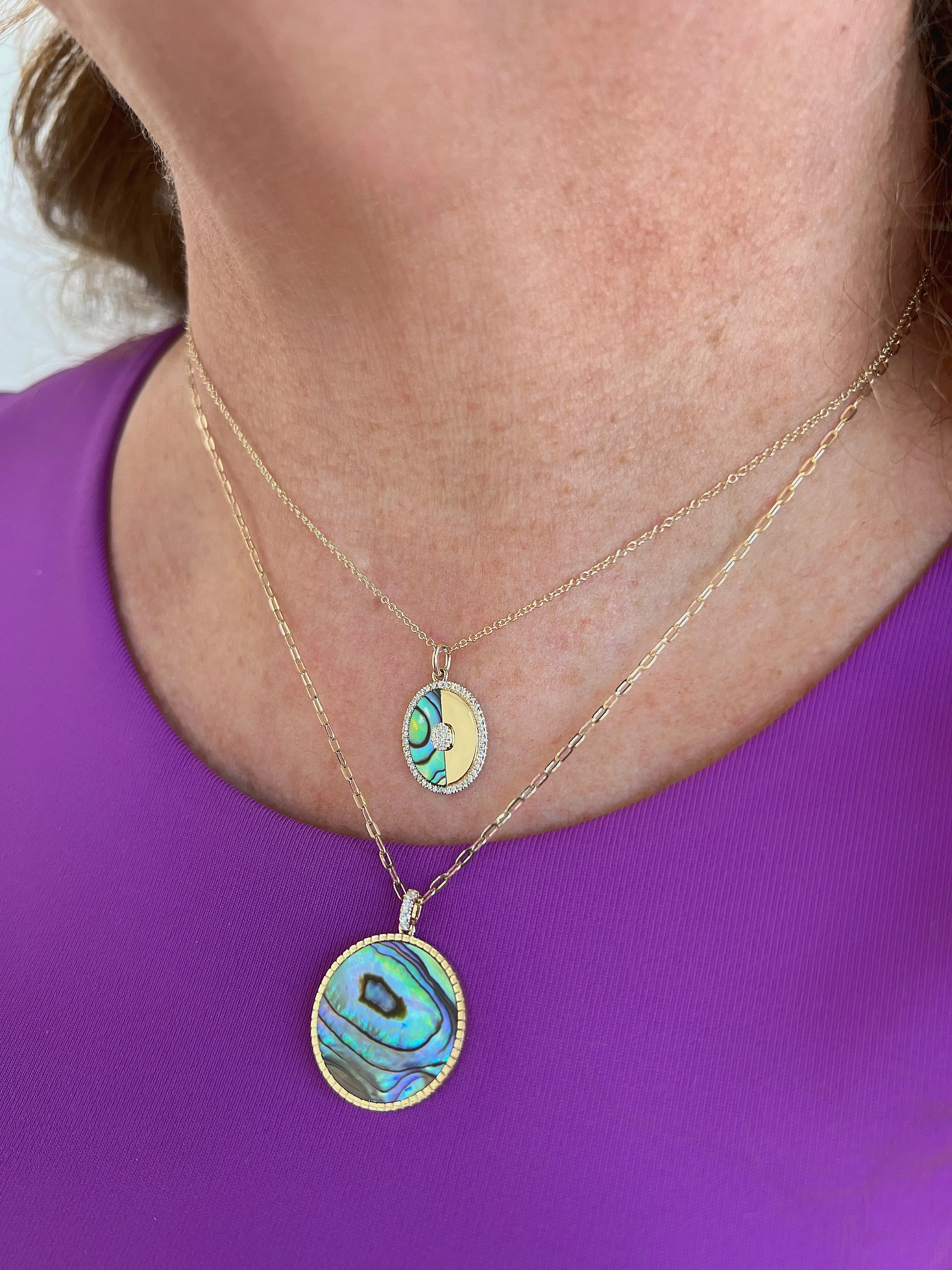 Bassali - 14K Gold Diamond and Abalone Pendant Necklace