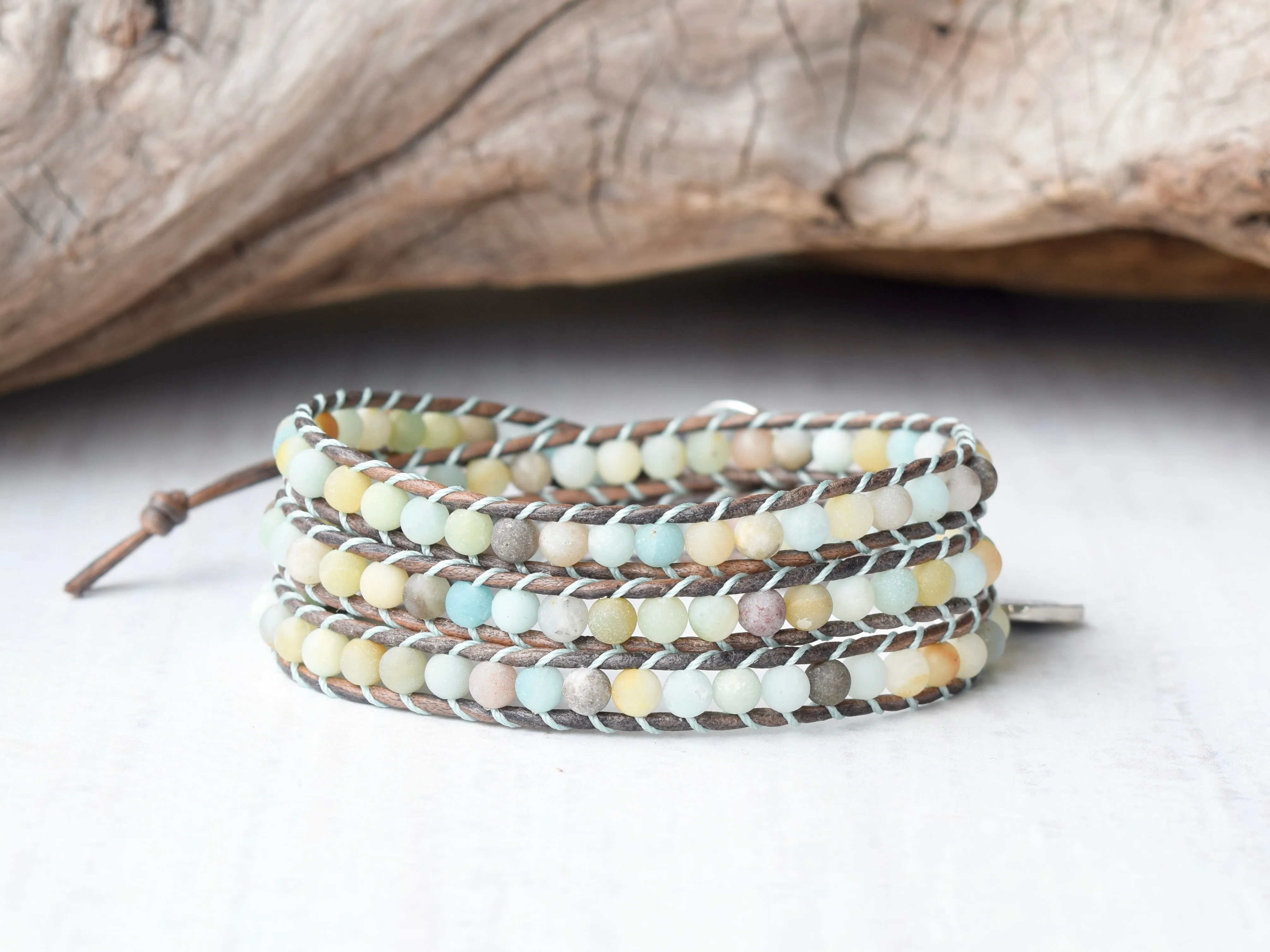 Beach Babe Amazonite Wrap Bracelet & Silver Sand Dollar Button Closure